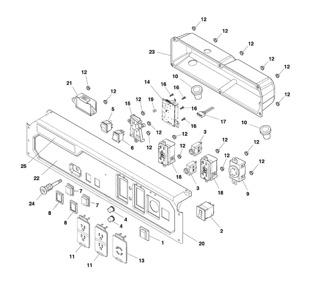 Control Panel Diagram and Parts List for 030734-00  Briggs and Stratton Generator